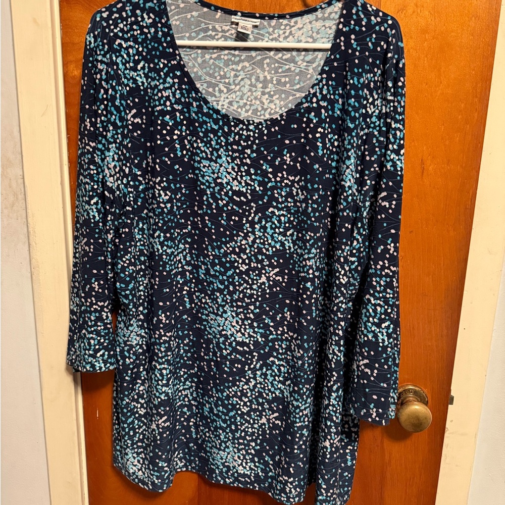 Croft & Barrow Women's Navy and Aqua Patterned Blouse